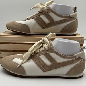 Free People Movement Tennis Club Womens Tan Cream Suede Nylon Sneakers 8